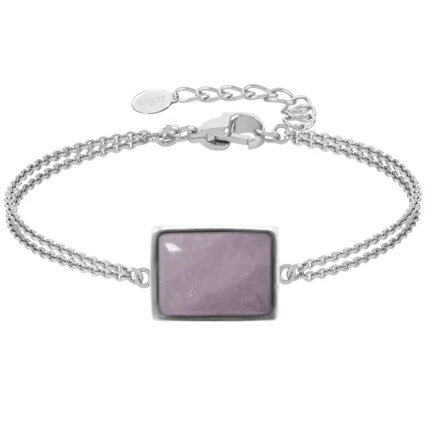 Bracelet argent rhodié - 3,2g -  Quartz Rose - cabochon - 12x14mm - 15+5cm