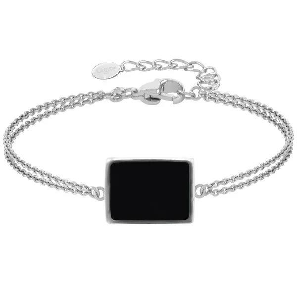 Bracelet argent rhodié - 3,2g -  Onyx - pierre plate - 12x14mm - 15+5cm