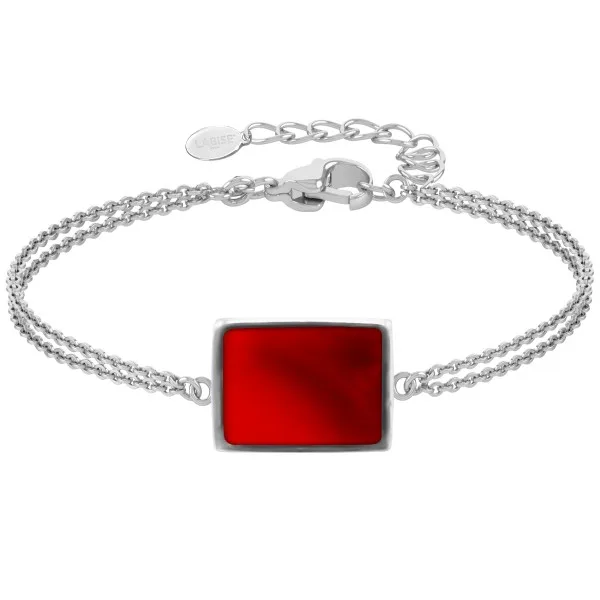 Bracelet argent rhodié - 3,2g -  Cornaline - pierre plate - 12x14mm - 15+5cm