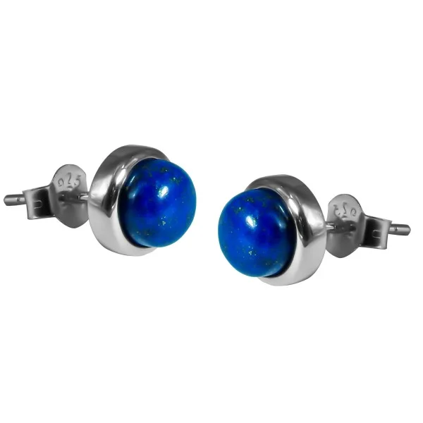 Boucles d'oreilles argent rhodié - 2g -  Lapis Lazuli - cabochon - 6mm