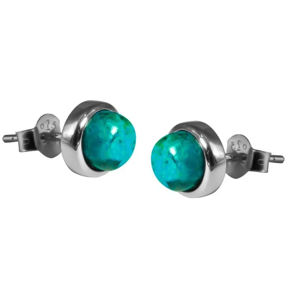 Boucles d'oreilles argent rhodié - 2g -  Crysocholle - cabochon - 6mm