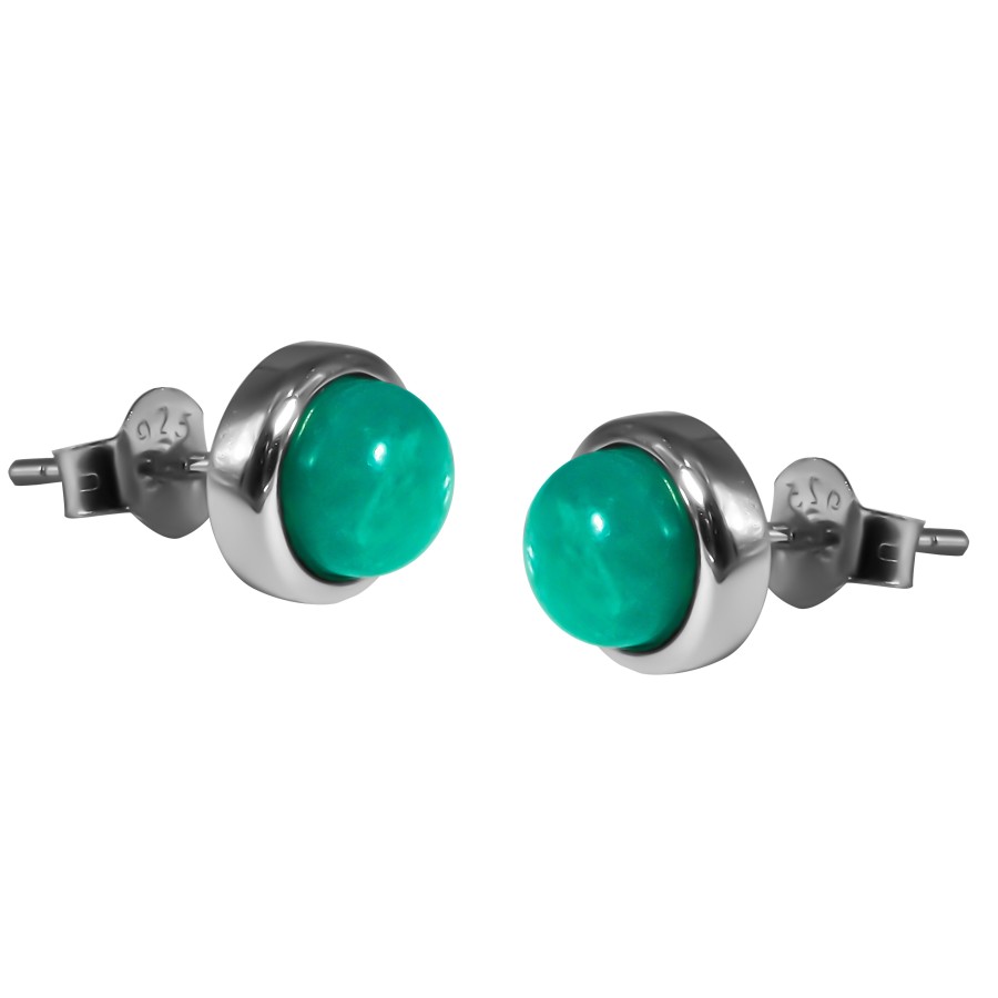 Boucles d'oreilles argent rhodié - 2g -  Amazonite - cabochon - 6mm