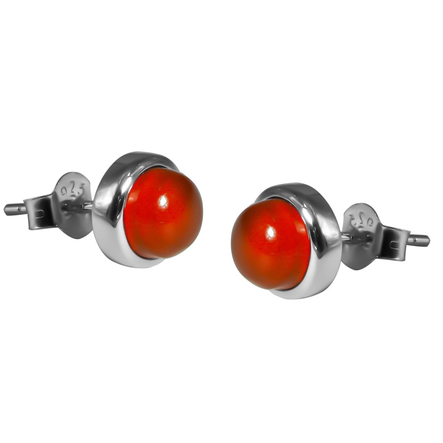 Boucles d'oreilles argent rhodié - 2g -  Cornaline - cabochon - 6mm