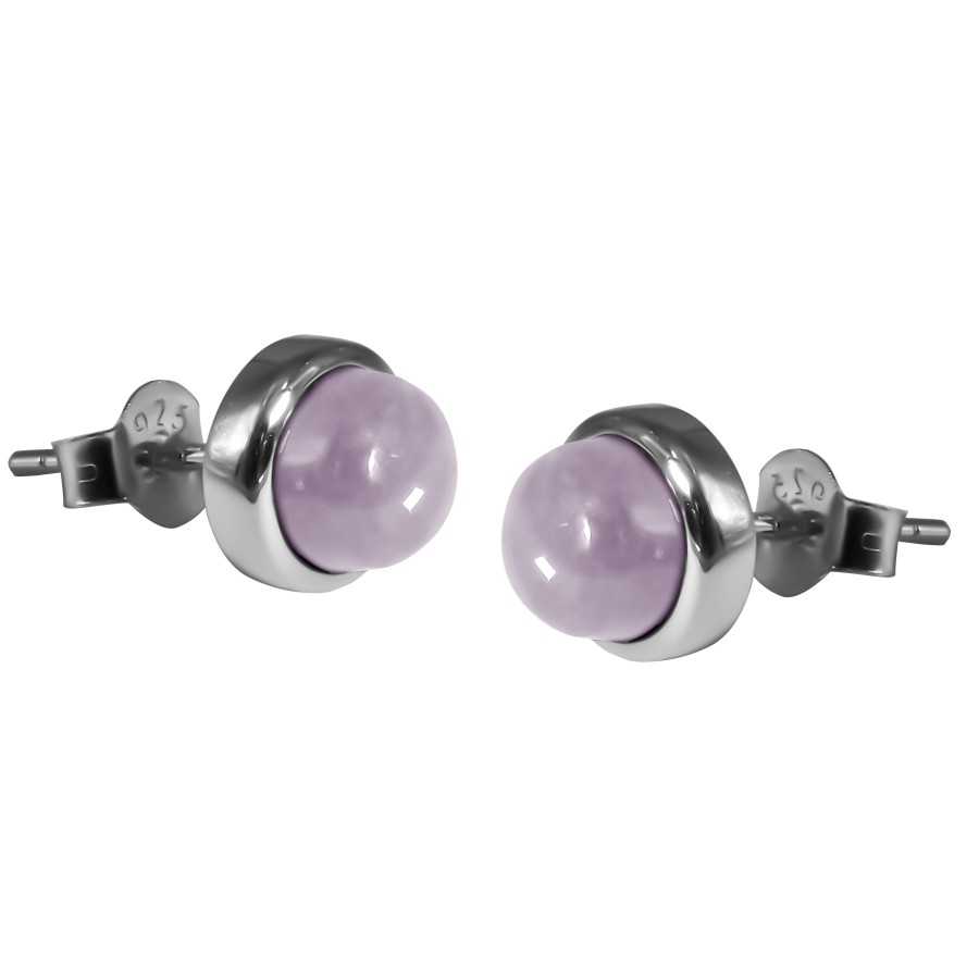 Boucles d'oreilles argent rhodié - 2g -  Quartz Rose - cabochon - 6mm