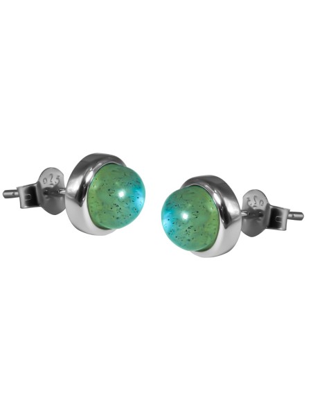 Boucles d'oreilles argent rhodié - 2g -  Labradorite - cabochon - 6mm
