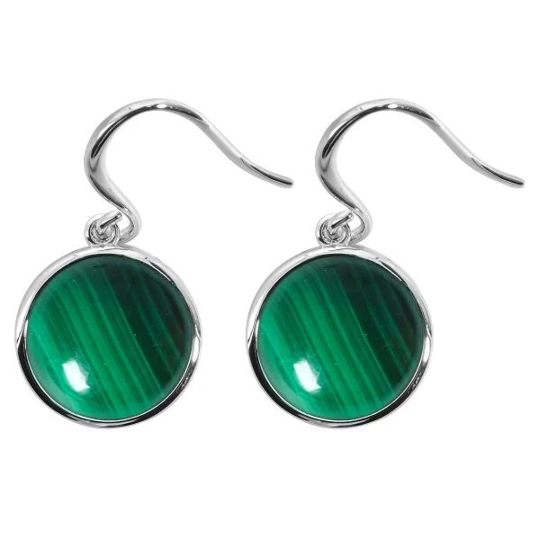Boucles d'oreilles argent rhodié - 3,2g -  Malachite - cabochon - 12mm