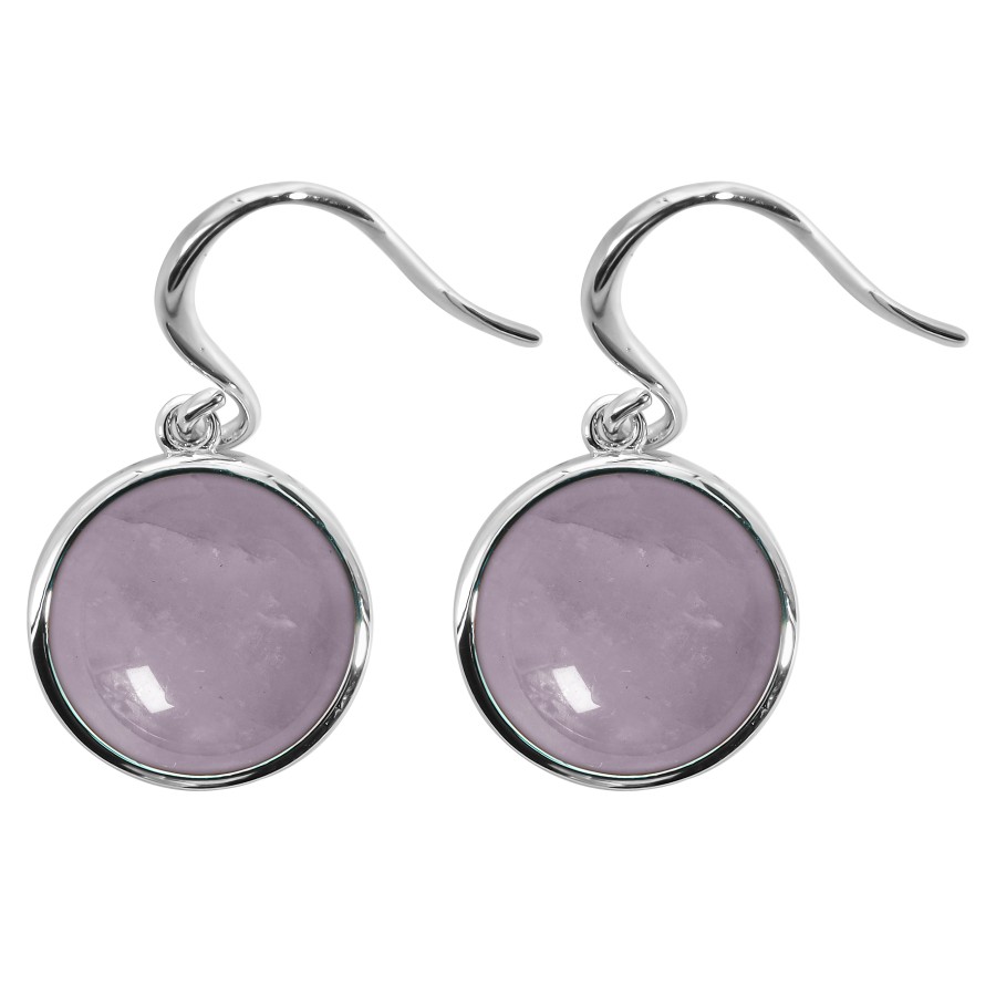 Boucles d'oreilles argent rhodié - 3,2g -  Quartz Rose - cabochon - 12mm
