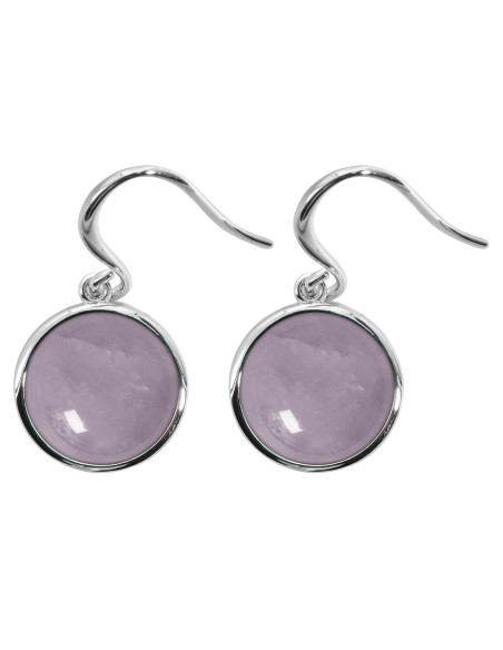Boucles d'oreilles argent rhodié - 3,2g -  Quartz Rose - cabochon - 12mm