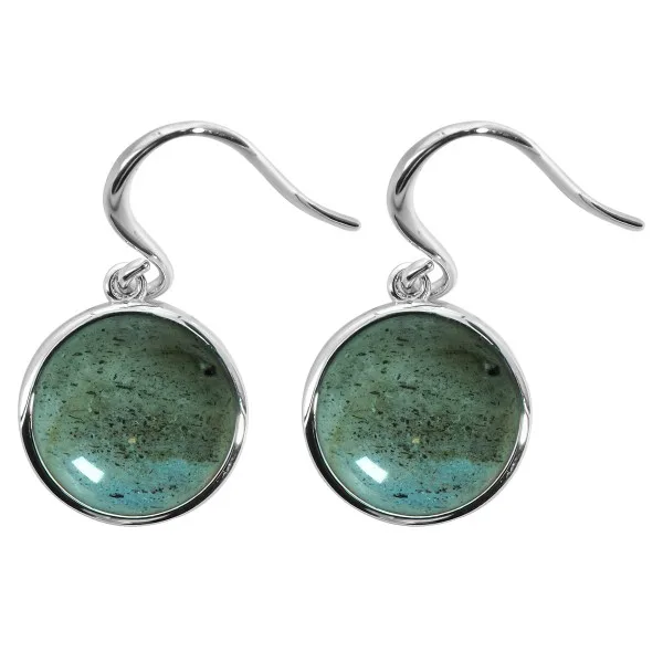 Boucles d'oreilles argent rhodié - 3,2g -  Labradorite - cabochon - 12mm