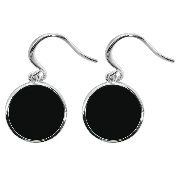 Boucles d'oreilles argent rhodié - 3,2g -  Onyx - Pierre plate rond - 12mm