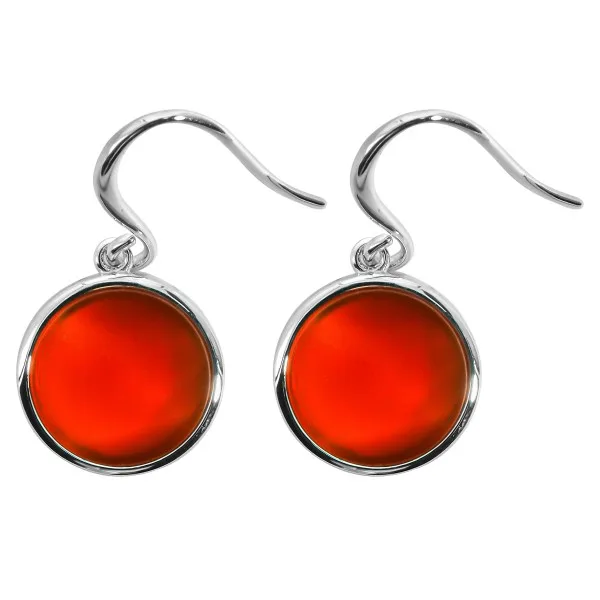 Boucles d'oreilles argent rhodié - 3,2g -  Cornaline - Pierre plate rond - 12mm