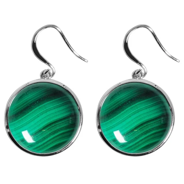 Boucles d'oreilles argent rhodié - 4,2g -  Malachite - cabochon - 18mm