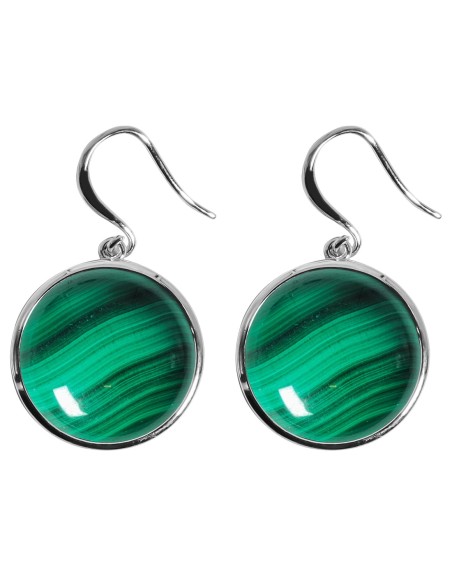 Boucles d'oreilles argent rhodié - 4,2g -  Malachite - cabochon - 18mm
