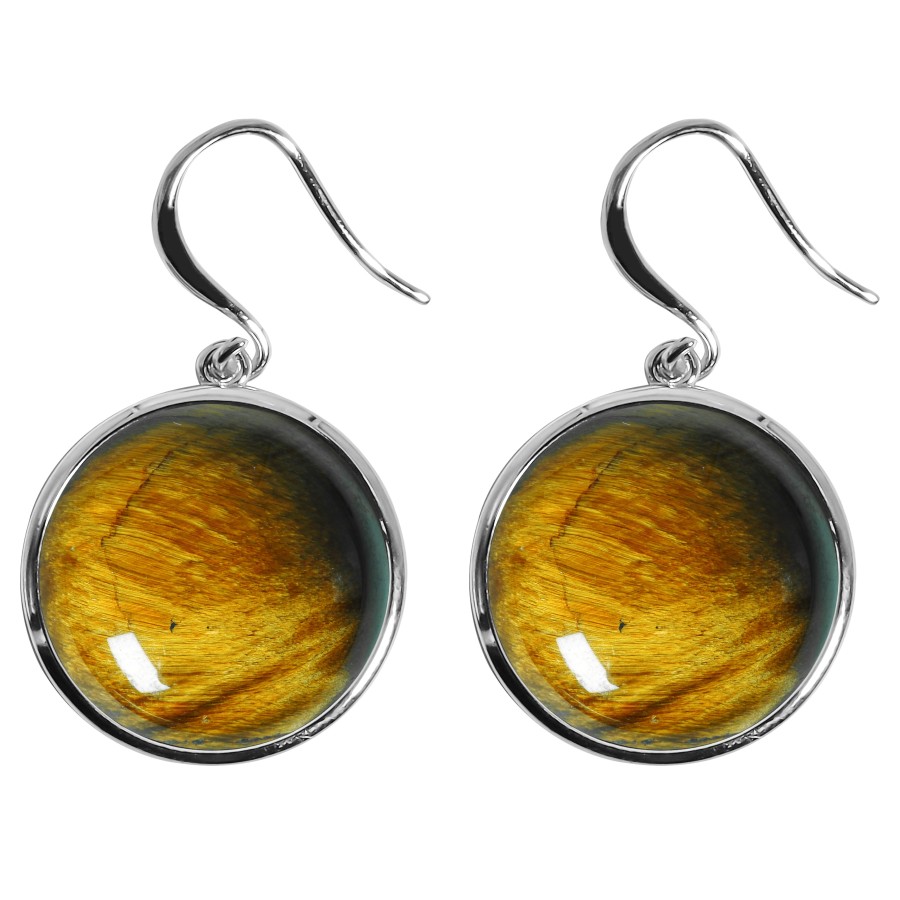 Boucles d'oreilles argent rhodié - 4,2g -  Œil de tigre - cabochon - 18mm