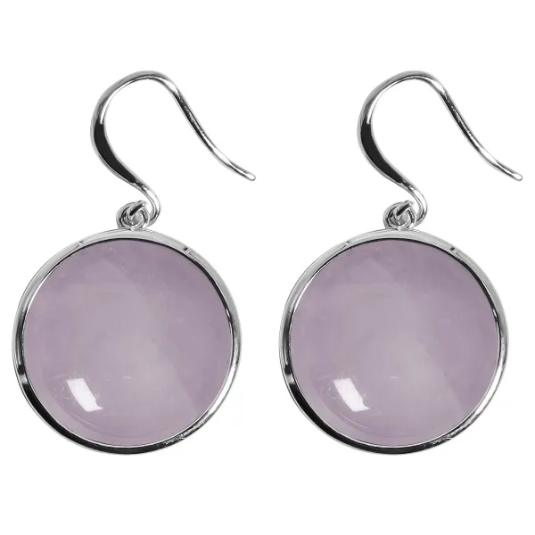 Boucles d'oreilles argent rhodié - 4,2g -  Quartz Rose - cabochon - 18mm