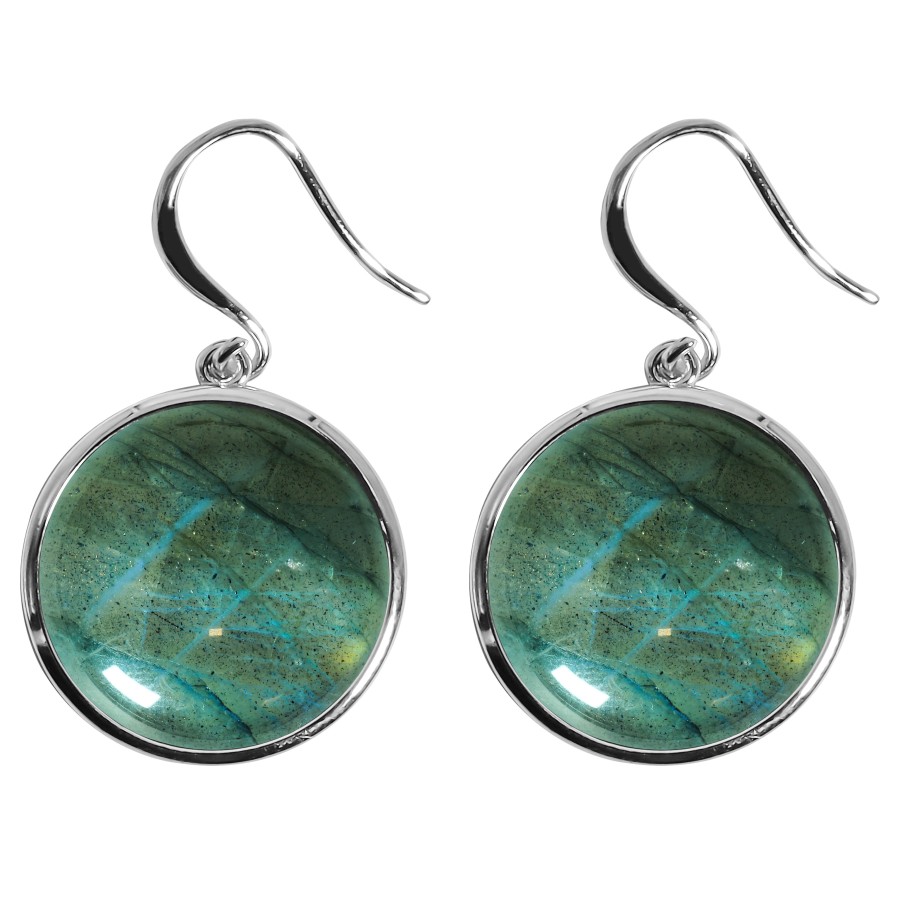 Boucles d'oreilles argent rhodié - 4,2g -  Labradorite - cabochon - 18mm