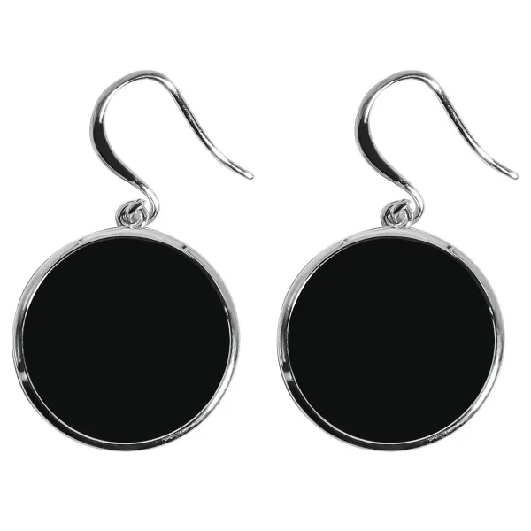 Boucles d'oreilles argent rhodié - 4,2g -  Onyx - Pierre plate rond - 18mm