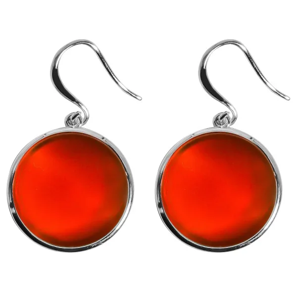Boucles d'oreilles argent rhodié - 4,2g -  Cornaline - Pierre plate rond - 18mm