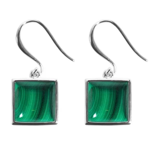Boucles d'oreilles argent rhodié - 2,8g -  Malachite - cabochon - 10x10mm