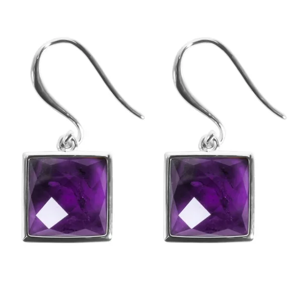 Boucles d'oreilles argent rhodié - 2,8g -  Améthyste - cabochon - 10x10mm