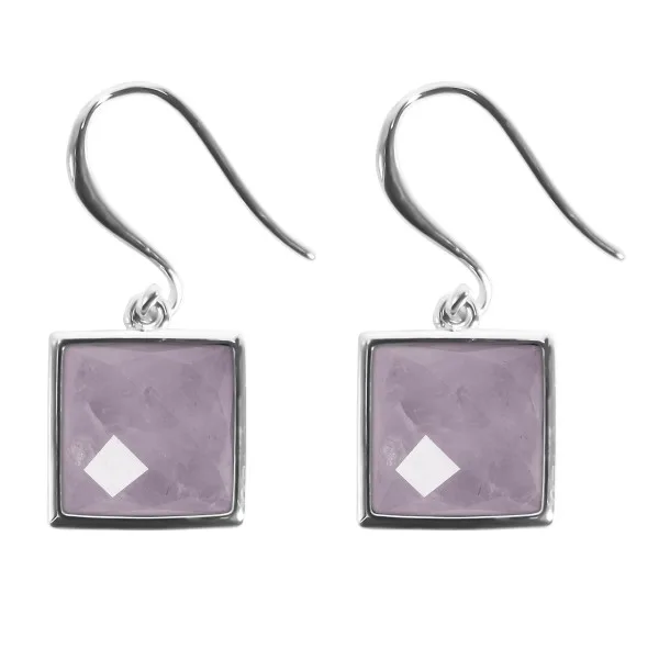 Boucles d'oreilles argent rhodié - 2,8g -  Quartz Rose - cabochon - 10x10mm