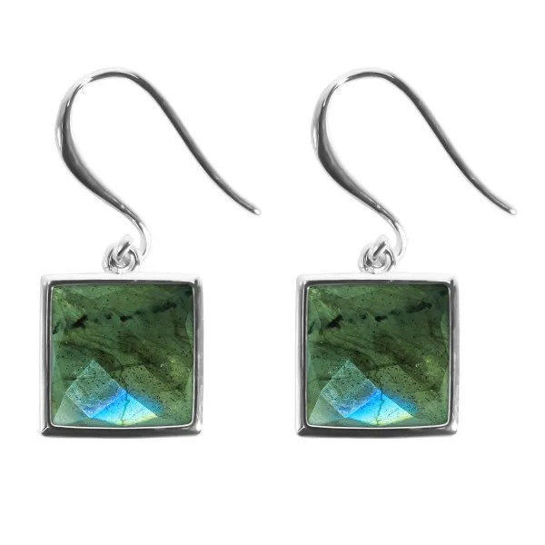 Boucles d'oreilles argent rhodié - 2,8g -  Labradorite - cabochon - 10x10mm