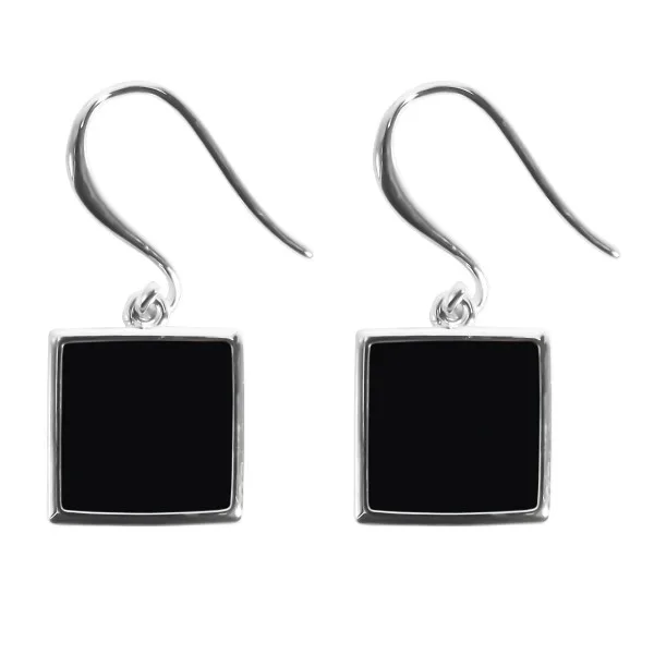 Boucles d'oreilles argent rhodié - 2,8g -  Onyx - pierre plate - 10x10mm