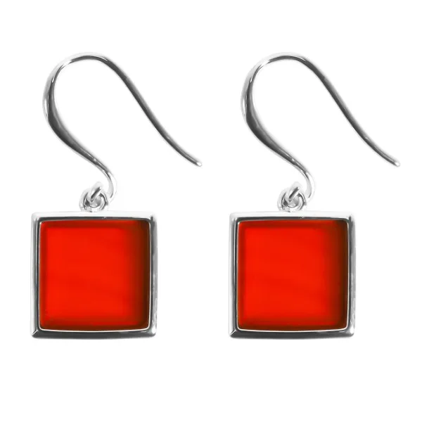 Boucles d'oreilles argent rhodié - 2,8g -  Cornaline - pierre plate - 10x10mm