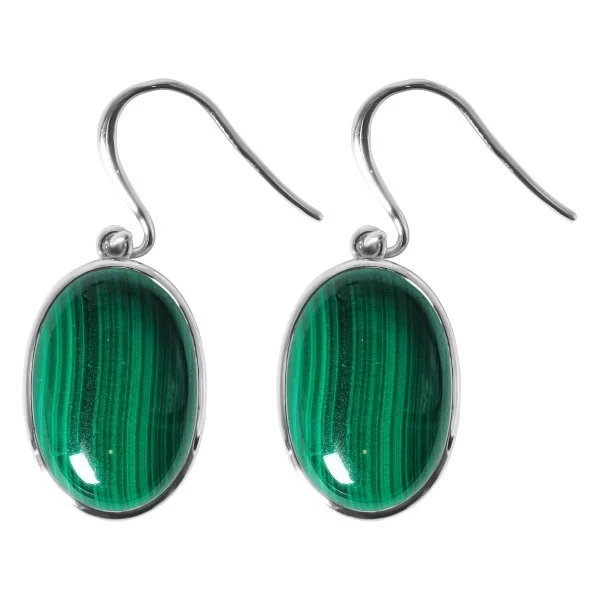 Boucles d'oreilles argent rhodié - 3,5g -  Malachite - cabochon - 12x18mm