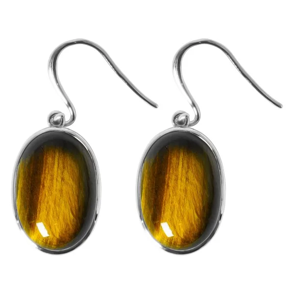 Boucles d'oreilles argent rhodié - 3,5g -  Œil de tigre - cabochon - 12x18mm