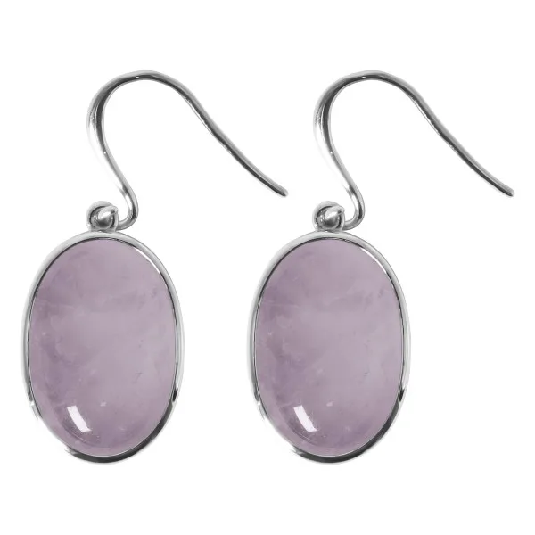 Boucles d'oreilles argent rhodié - 3,5g -  Quartz Rose - cabochon - 12x18mm