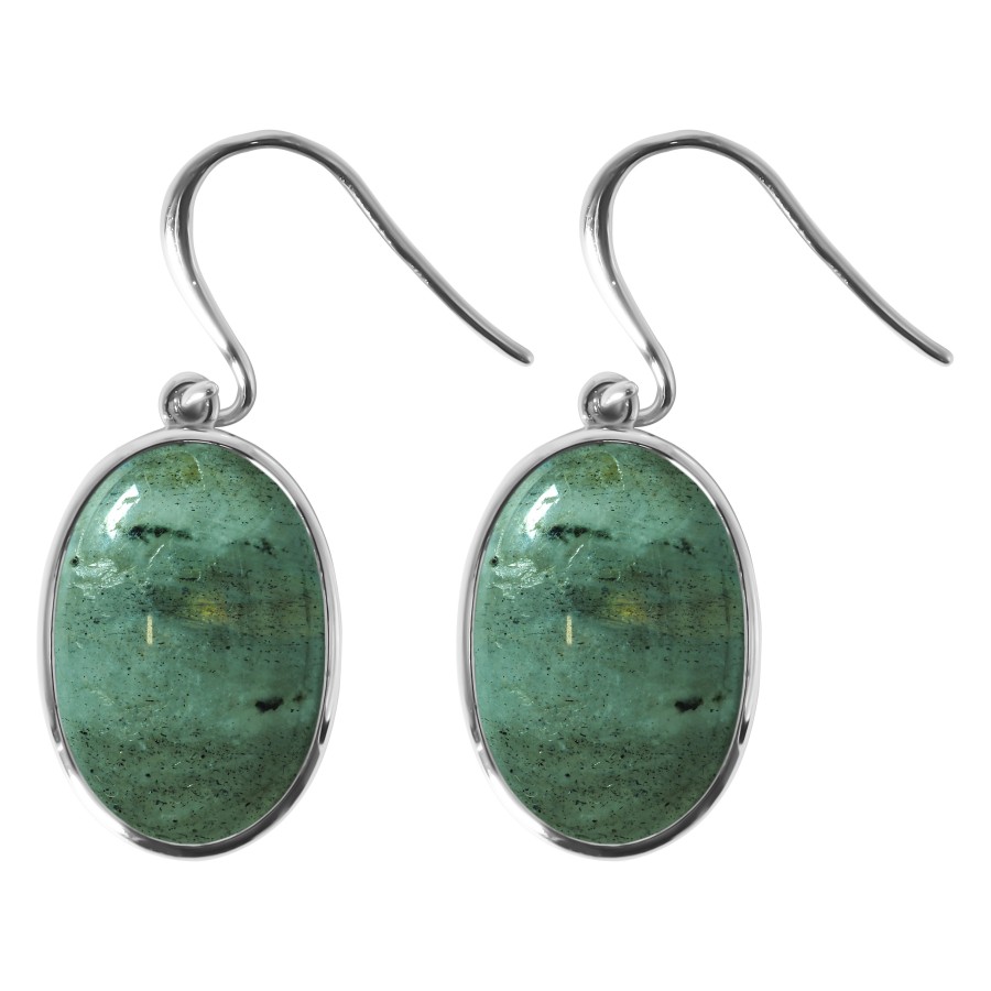 Boucles d'oreilles argent rhodié - 3,5g -  Labradorite - cabochon - 12x18mm