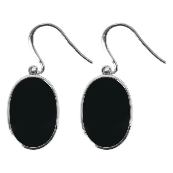Boucles d'oreilles argent rhodié - 3,5g -  Onyx - pierre plate - 12x18mm