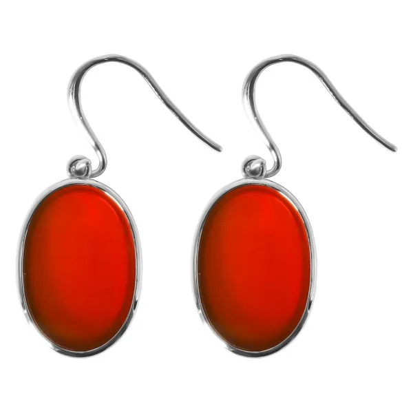 Boucles d'oreilles argent rhodié - 3,5g -  Cornaline - pierre plate - 12x18mm