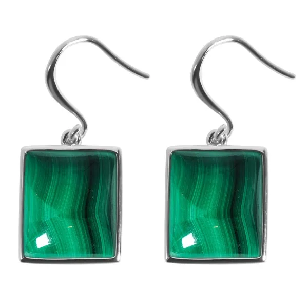 Boucles d'oreilles argent rhodié - 3,8g -  Malachite - cabochon - 12x14mm