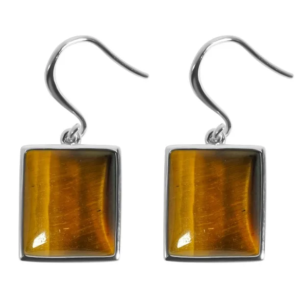 Boucles d'oreilles argent rhodié - 3,8g -  Œil de tigre - cabochon - 12x14mm