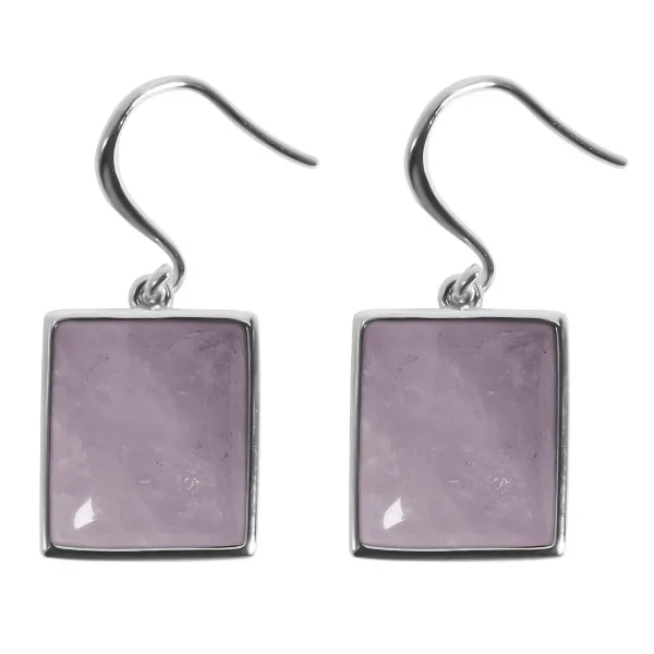 Boucles d'oreilles argent rhodié - 3,8g -  Quartz Rose - cabochon - 12x14mm
