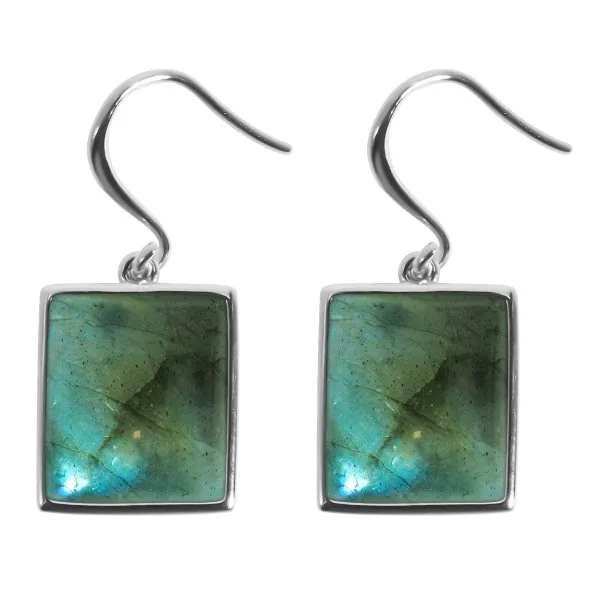 Boucles d'oreilles argent rhodié - 3,8g -  Labradorite - cabochon - 12x14mm