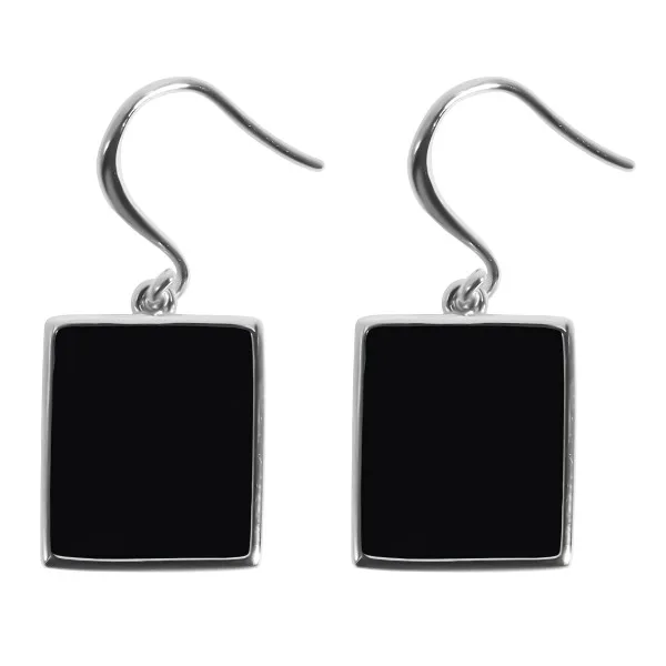 Boucles d'oreilles argent rhodié - 3,8g -  Onyx - pierre plate - 12x14mm