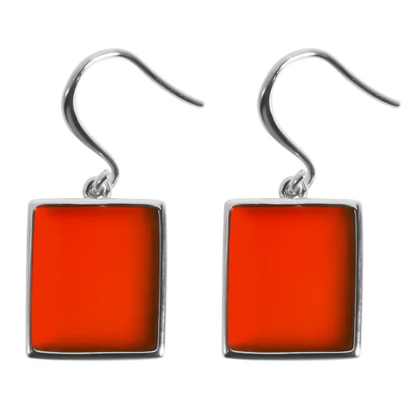 Boucles d'oreilles argent rhodié - 3,8g -  Cornaline - pierre plate - 12x14mm