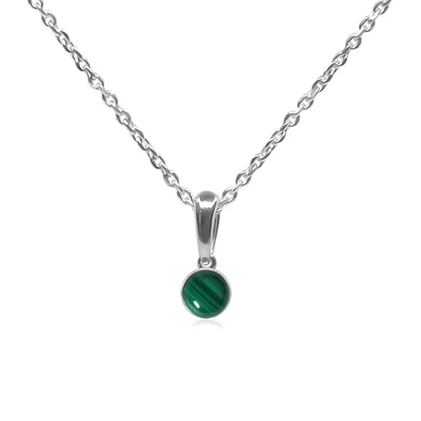 Pendentif argent rhodié - 1g -  Malachite - cabochon - 6mm