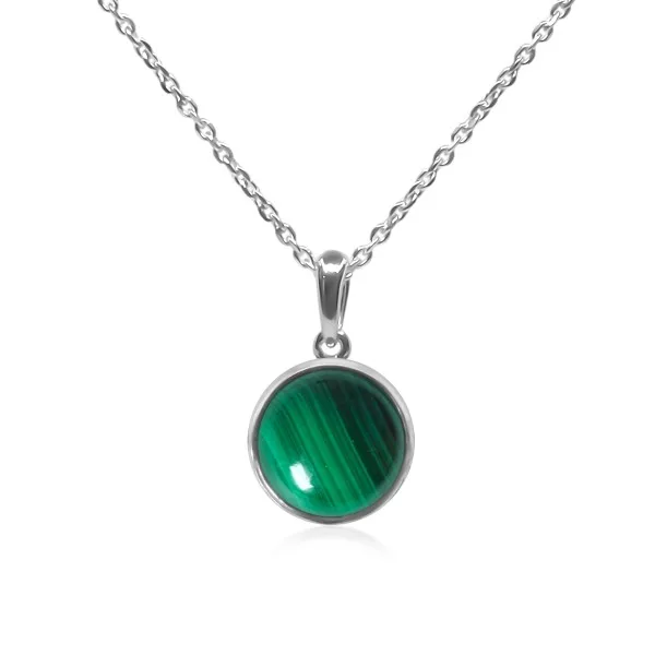 Pendentif argent rhodié - 1,4g -  Malachite - cabochon - 12mm