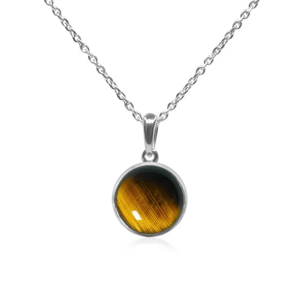 Pendentif argent rhodié - 1,4g -  Œil de tigre - cabochon - 12mm
