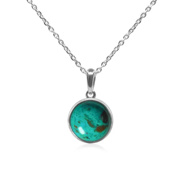 Pendentif argent rhodié - 1,4g -  Crysocholle - cabochon - 12mm