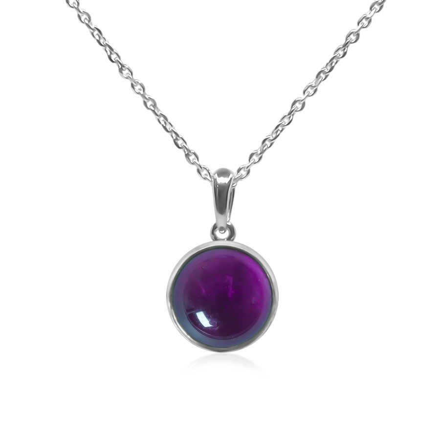Pendentif argent rhodié - 1,4g -  Améthyste - cabochon - 12mm