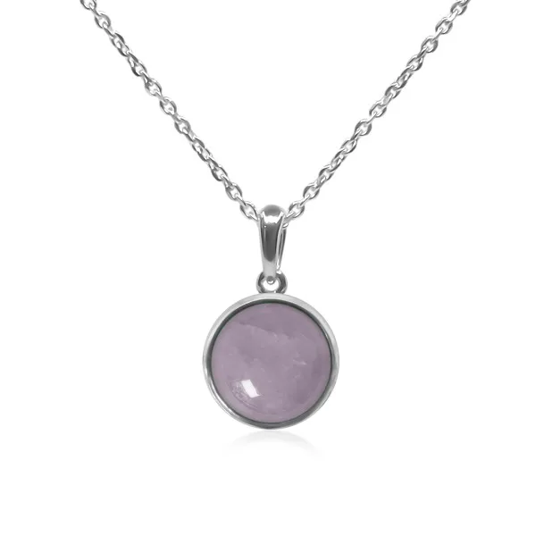 Pendentif argent rhodié - 1,4g -  Quartz Rose - cabochon - 12mm