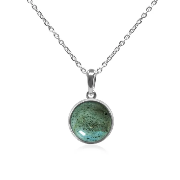 Pendentif argent rhodié - 1,4g -  Labradorite - cabochon - 12mm