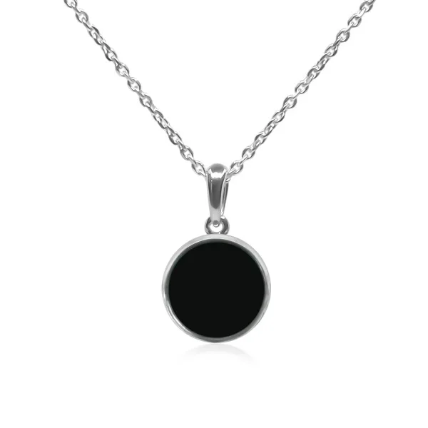 Pendentif argent rhodié - 1,4g -  Onyx - Pierre plate rond - 12mm
