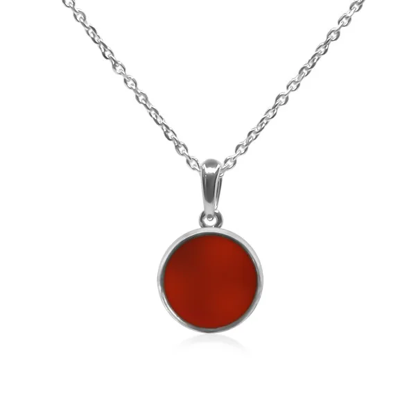 Pendentif argent rhodié - 1,4g -  Cornaline - Pierre plate rond - 12mm