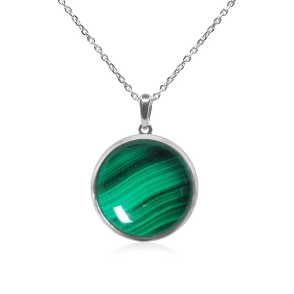 Pendentif argent rhodié - 2,3g -  Malachite - cabochon - 18mm